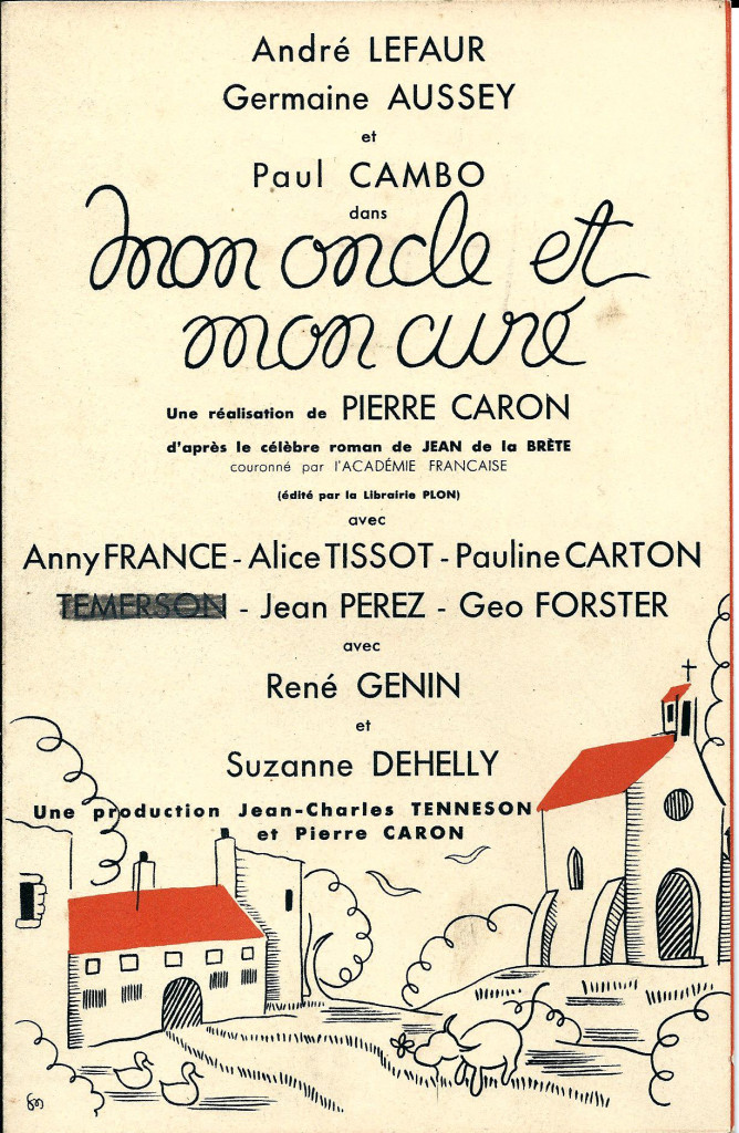 Annonce du film mon oncle et mon curé (archive privée)