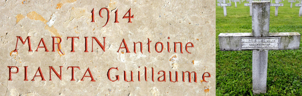 Les deux noms ajoutés sur le monument aux morts et la tombe d'Antoine Martin à la Doua.