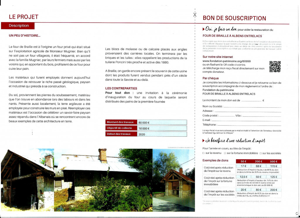 Bon de souscription pour la reconstruction du four de Braille page 1