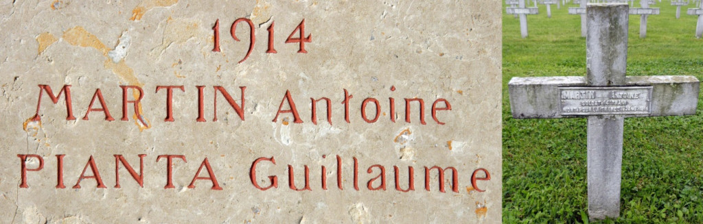 Les deux noms ajoutés sur le Monument aux Morts et la tombe d'Antoine Martin à la Doua