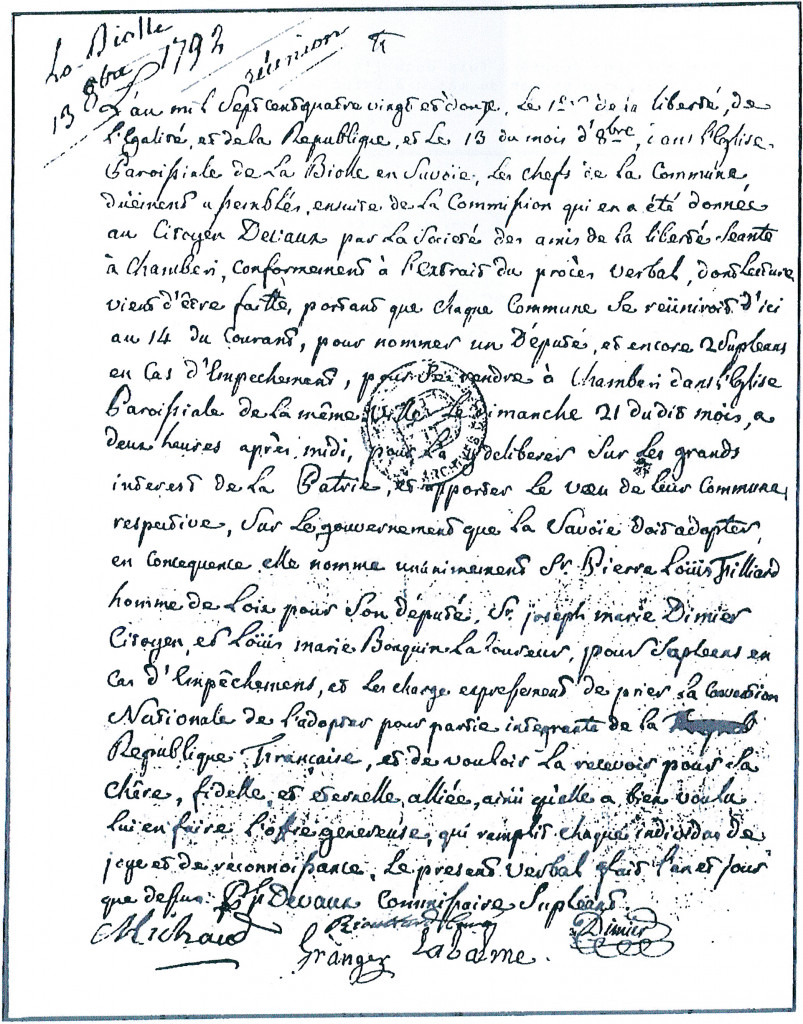 PV de réunion en 1792 à La Biolle