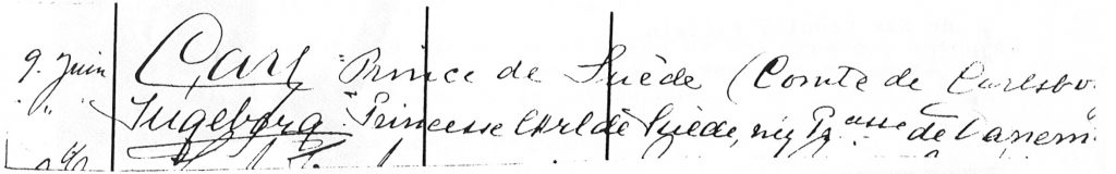 Signature du Prince de Suède Carl et de son épouse Ingeborg.