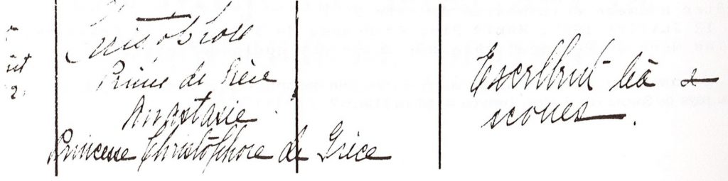 Signatures du Prince Christophore de Grèce et de son épouse Anastasie.