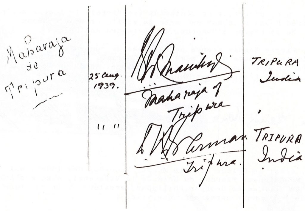 Signature du Maharaja de Tripura.