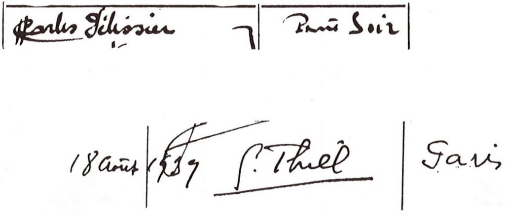 Signatures de Charles Pélissier et de Georges Thill.