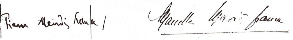 Signatures de Pierre et Marcelle Mendès France.