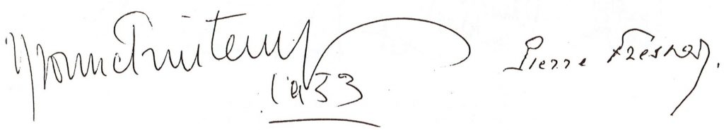 Signatures d’Yvonne Printemps et de Pierre Fresnay.