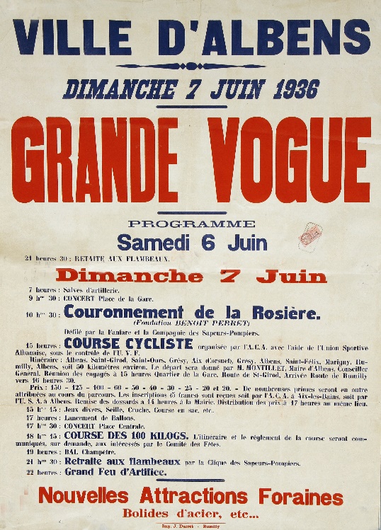 Affiche de la vogue d’Albens de 1936